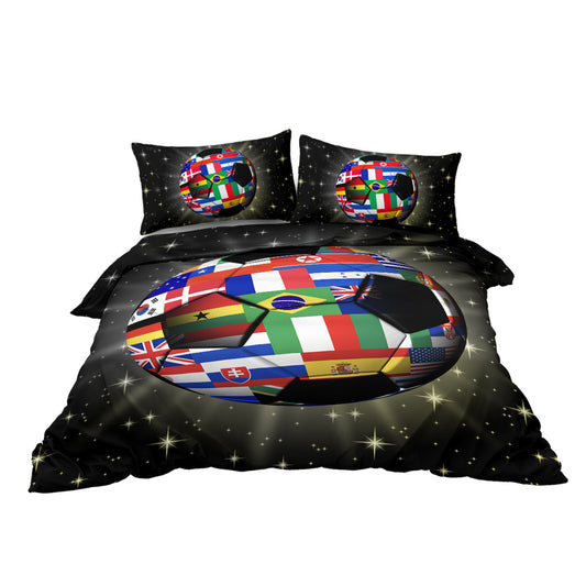 3D Soccer Ball Bedding Set Football World Flags Print Duvet Cover Sets For Teen Boys Sports Bedding Sets Universe Stars Black Bed Quilt Cover