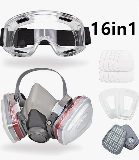 16In1 Respirator Half Face Gas Mask Facepiece Spray Painting Reusable Suit For 6200 With Filter Googles Chemical And Other Work Protection