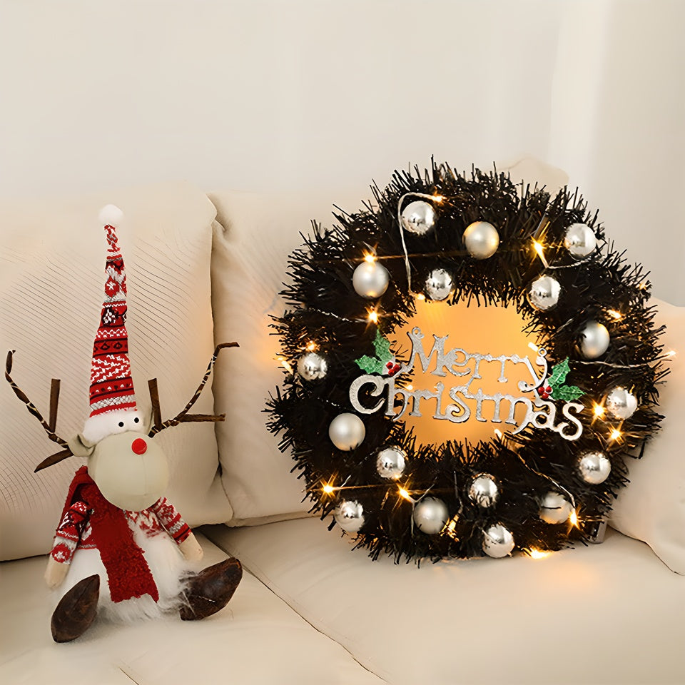1 Piece Of 24-inch Black-themed Garland With Silver Ball Accessories And Christmas Letters