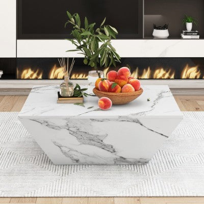Marbling Veneer PVC Coffee Table For Living Room Tea Table Large Side Table With 2 Cabinet White Square Nesting Table Side Table Wooden Centre Table Console Sofa Table With Storage 70x70x36cm