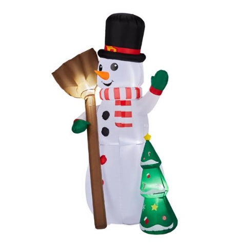 6.2FT Broom, Snowman And Tree, 3 LED 210D Polyester Christmas Inflatable Decoration, 12V,1000mA US Standard