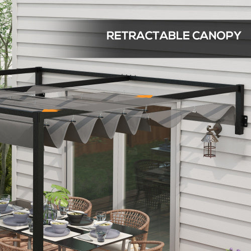 Outsunny 2 X 3m Lean To Steel Pergola, With Moving Fabric Canopy - Dark Grey