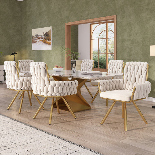 Velvet Dining Chair, Armchair, Single Luxurious Living Room And Bedroom Swivel Chair, Leisure Swivel Chair With Four Metal Support Legs, Beige