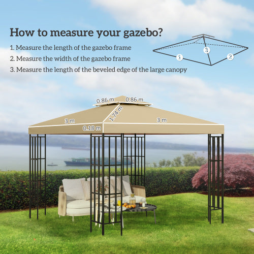 Outsunny Gazebo Top Cover Double Tier Canopy Replacement Pavilion Roof Deep Beige