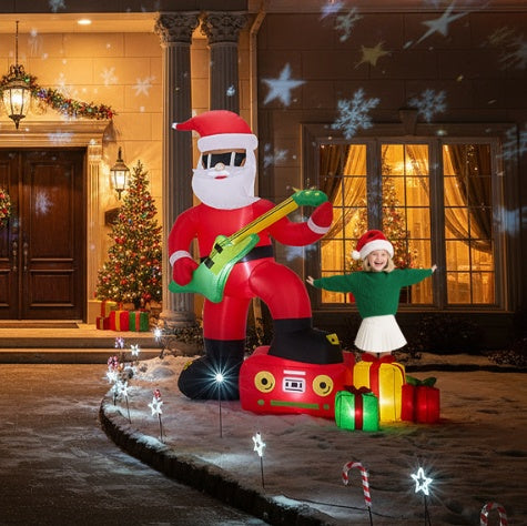 5FT Black Guitar Old Man, 4 LED 210D Polyester Christmas Inflatable Decoration, 12V,1000mA US Standard
