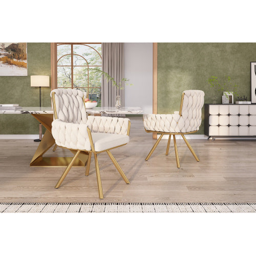 Velvet Dining Chair, Armchair, Single Luxurious Living Room And Bedroom Swivel Chair, Leisure Swivel Chair With Four Metal Support Legs, Beige