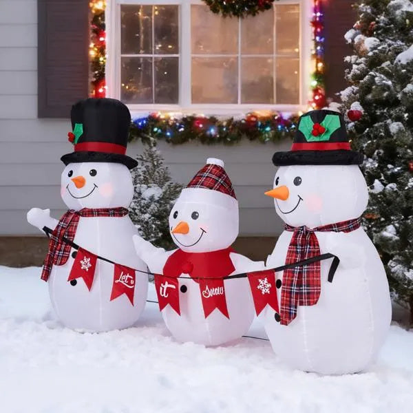 6.2FT Lighted Christmas Inflatable Decoration, Inflatable Snowman Family With Bunting, Funny Blow Up Yard Decorations With Built-in LED Lights For Holiday Party Front Yard Lawn Garden Decor