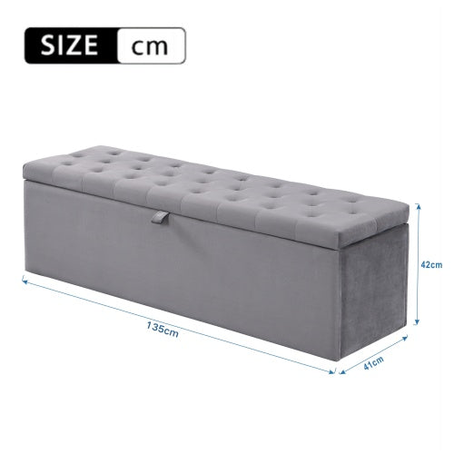 Velvet Upholstered Bench, Upholstered Bench Seat, Bed Stool, Bench With Storage Space, 135 X 41 X 42 Cm,grey