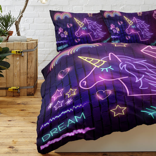 Star Bedding Neon Pattern 3 Piece Black Duvet Cover Set