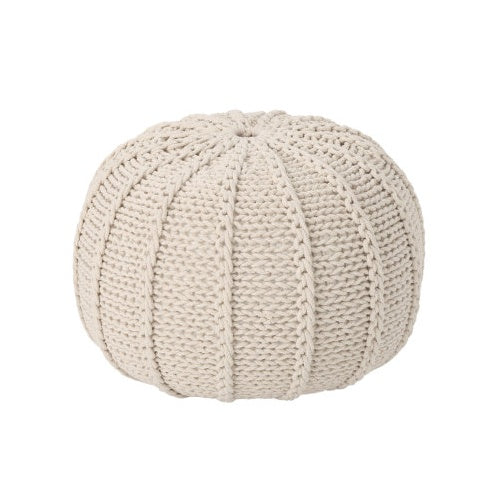 Bordeaux Knitted Cotton Round Pouf, Beige