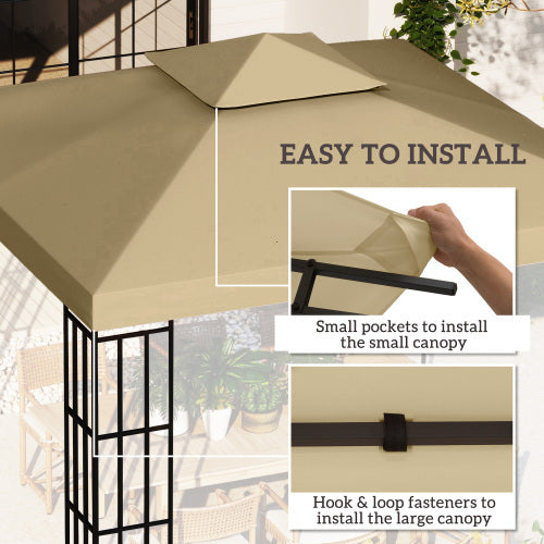 Outsunny Gazebo Top Cover Double Tier Canopy Replacement Pavilion Roof Deep Beige