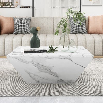 Marbling Veneer PVC Coffee Table For Living Room Tea Table Large Side Table With 2 Cabinet White Square Nesting Table Side Table Wooden Centre Table Console Sofa Table With Storage 70x70x36cm