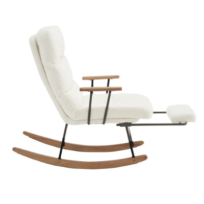 Rocking Chair, Boucle Fabric Tufted Rocking Chair, Armchair With Metal Legs And Wood Base, High Back Rocking Tub Chair With Comfortable Footrest And Adjustable Recliner For Living Room, Bedroom, White