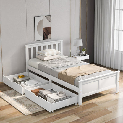 Wooden Solid White Pine Storage Bed With Drawers Bed Furniture Frame For Adults, Kids, Teenagers 3ft Single White 190x90cm