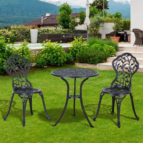 Outsunny 3 Pcs Aluminium Bistro Set Garden Furniture Dining Table Chairs Antique Outdoor Seat Patio Seater Black