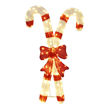 Lighted Candy Cane And Red Bowknot Christmas Decorations, Pre-lit 2D Holiday Decor With 100 Warm White LED Lights For Xmas Outdoor Indoor Decor Lighted Holiday Displays