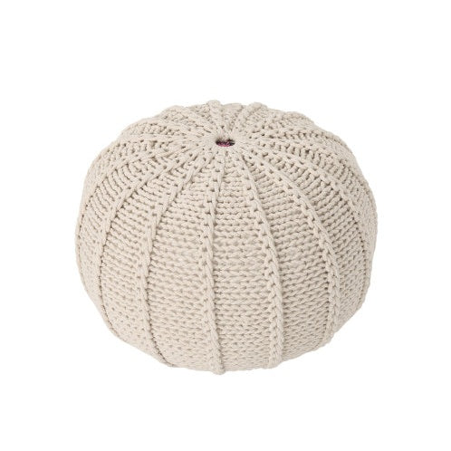 Bordeaux Knitted Cotton Round Pouf, Beige
