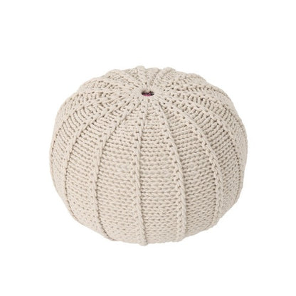 Bordeaux Knitted Cotton Round Pouf, Beige