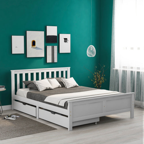 Wooden Solid White Pine Storage Bed With Drawers Bed Furniture Frame For Adults, Kids, Teenagers 4ft6 Double White 190x135cm