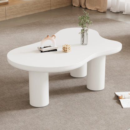 Irregular White Painted Coffee Table, Cloud Shaped Coffee Table Tea Table End Table, Modern Coffee Table With 3 Legs, For Living Room Furniture, 107x66x40.5 Cm