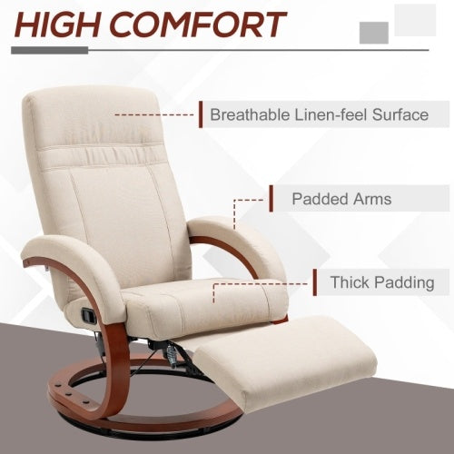 HOMCOM 135 Manual Reclining Swivel Chair, With Footrest - Beige