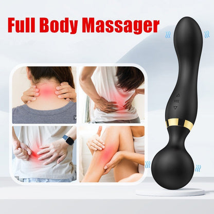 USB Rechargeable Massager Wand Vibrating Magic Massage Full Body Therapy Double Head