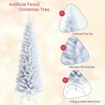 6 Feet Unlit Artificial Slim Pencil Christmas Tree With Metal Stand
