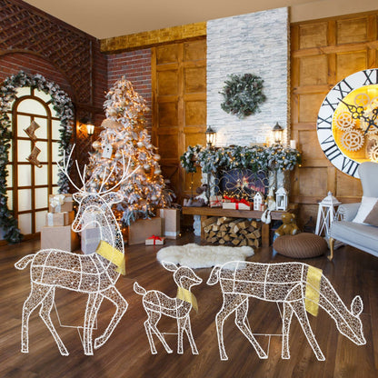 3 Sets Of Reindeer Family Lighted 2D Christmas Deer Decoration Warm Yellow Light 3 Lighting Modes Buck Doe Fawn Indoor Outdoor Christmas Decoration