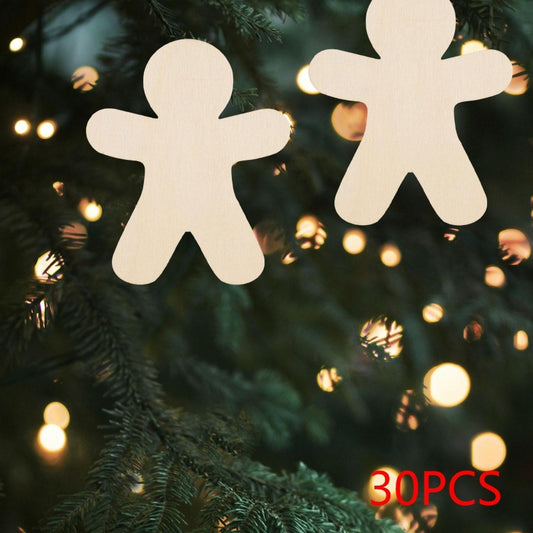 30 Pieces Of Unpainted Gingerbread Man Slices For Painting DIY Handmade Christmas And Halloween Supplies