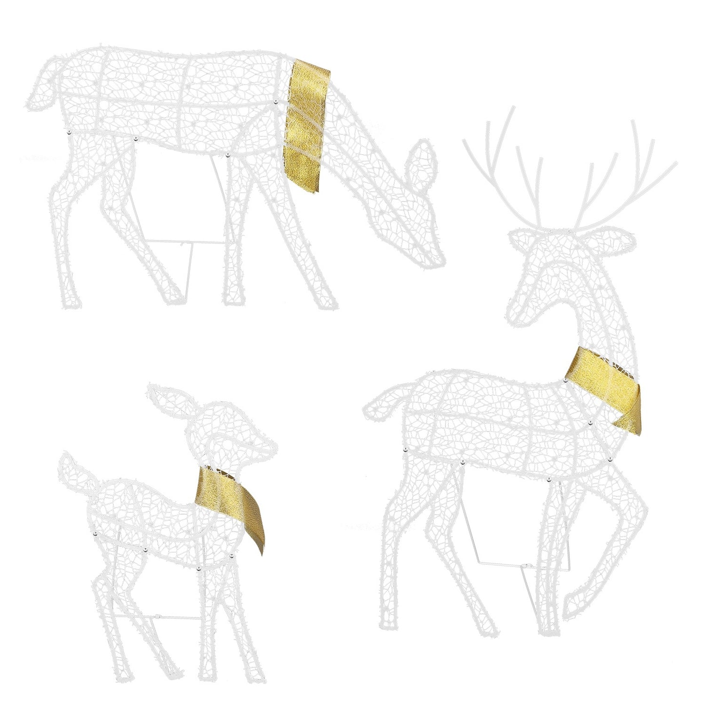 3 Sets Of Reindeer Family Lighted 2D Christmas Deer Decoration Warm Yellow Light 3 Lighting Modes Buck Doe Fawn Indoor Outdoor Christmas Decoration