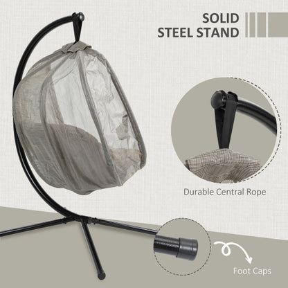 Outsunny Hanging Egg Chair, Folding Texteline Swing Hammock With Side Pocket, Cushion And Stand For Indoor Outdoor, Patio Garden Furniture, Khaki