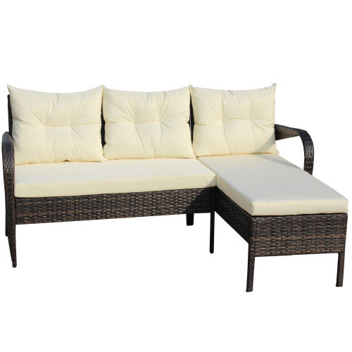 Outdoor Patio Furniture Sets 2 Piece Conversation Set Wicker Ratten Sectional Sofa With Seat CushionsBeige Cushion