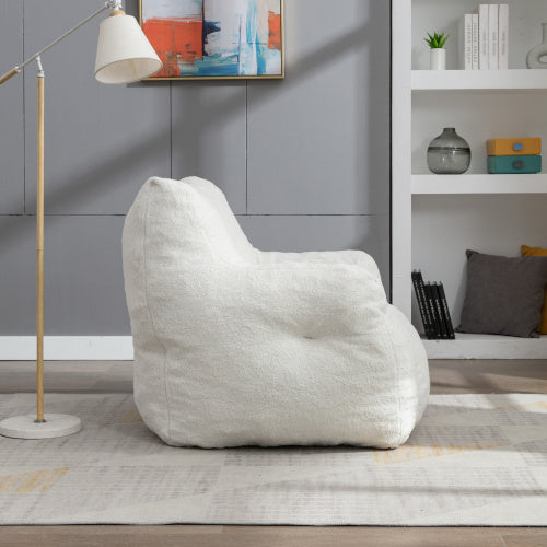 Soft Tufed Foam Bean Bag Chair With Teddy Fabric,Ivory White