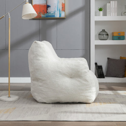 Soft Tufed Foam Bean Bag Chair With Teddy Fabric,Ivory White