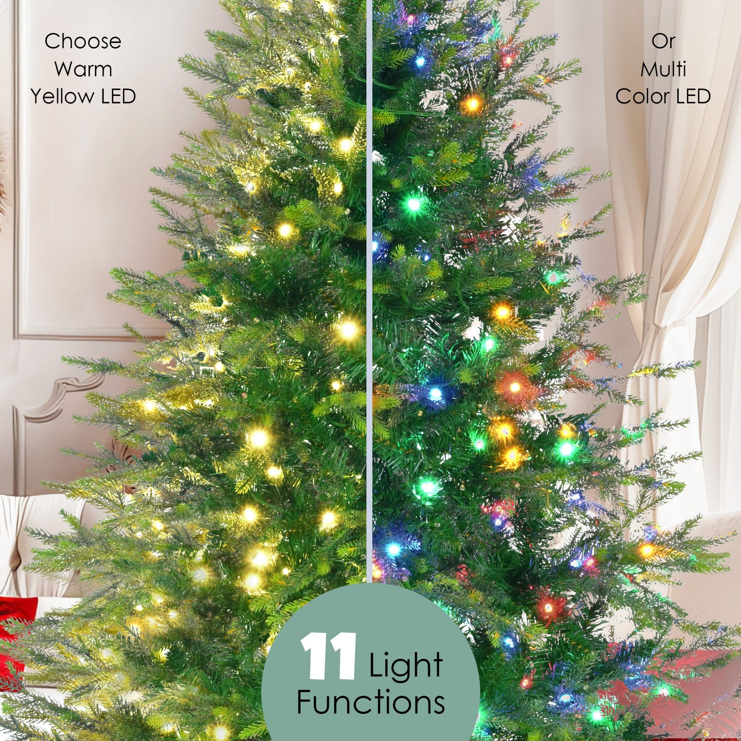 6 Feet Pre-Lit Aspen Fir Artificial Christmas Tree With Garlands And Garlands, Grass Green Christmas Tree With 380 Multi-Color LED Lights, 11 Lighting Modes, 861 PE Branch Tips