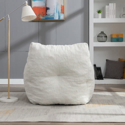 Soft Tufed Foam Bean Bag Chair With Teddy Fabric,Ivory White