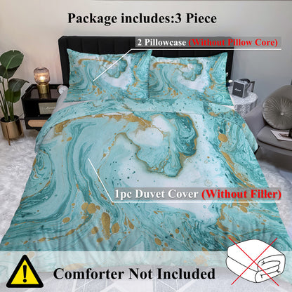 Chic Girly Marble Duvet Cover Mint Gold Glitter Turquoise Bedding Comforter Set Abstract Aqua Teel Blue Duvet Cover