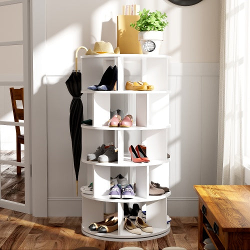 Shoe Rack, Rotatable Angle, White Round, 5 Tiers, Height 115 Cm, Width 60 Cm