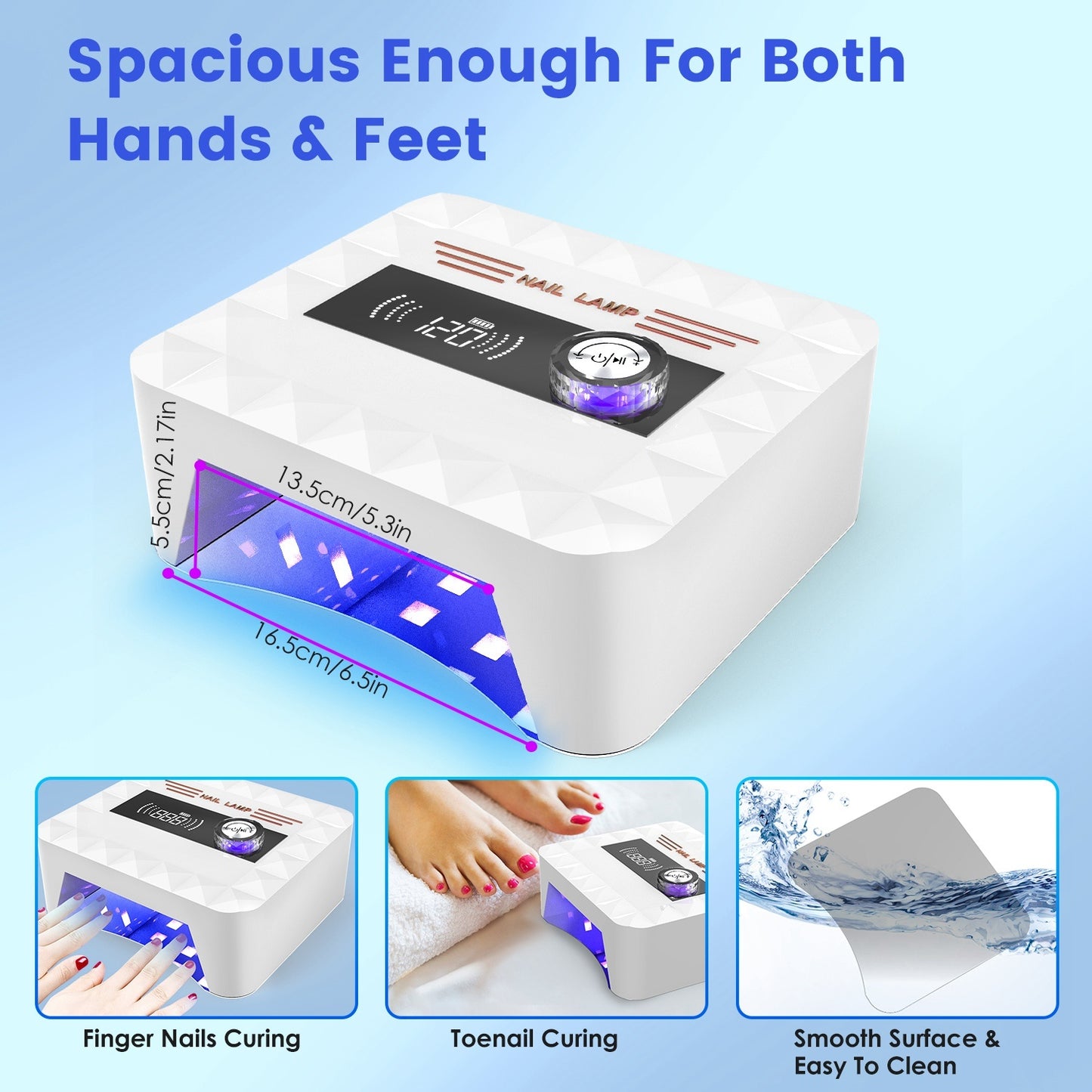 1Pc 120W Cordless UV Nail Lamp Rechargeable Gel Curing Lamp Gel Polish Light Nail Dryer With LED Display 1S To 120S Timer Settings 30 LED Beads For Salon And Home