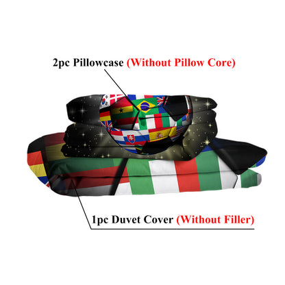 3D Soccer Ball Bedding Set Football World Flags Print Duvet Cover Sets For Teen Boys Sports Bedding Sets Universe Stars Black Bed Quilt Cover