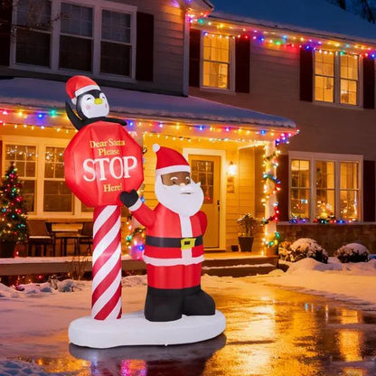 8.2FT Lighted Christmas Inflatable Decoration, Inflatable Black Santa & Road Sign, Funny Blow Up Yard Decorations With Built-in LED Lights For Holiday Party Front Yard Lawn Garden Decor