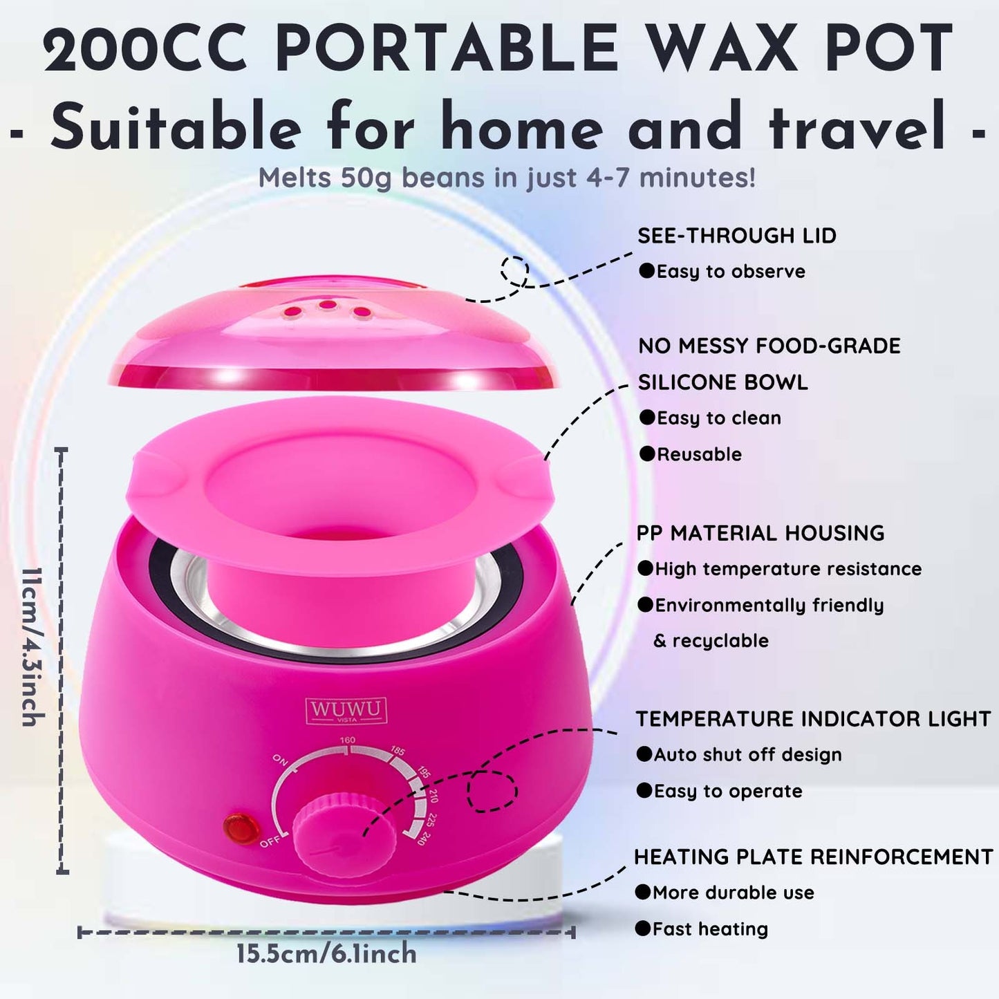 Waxing Kit WUWUVISTA 69 Items Hair Removal Wax Kit With Wax Warmer Waxing Beads For Face, Brazilian, Full Body, Bikini, Sensitiive Skin Skin Suitable For Plugs Of American, European Specification