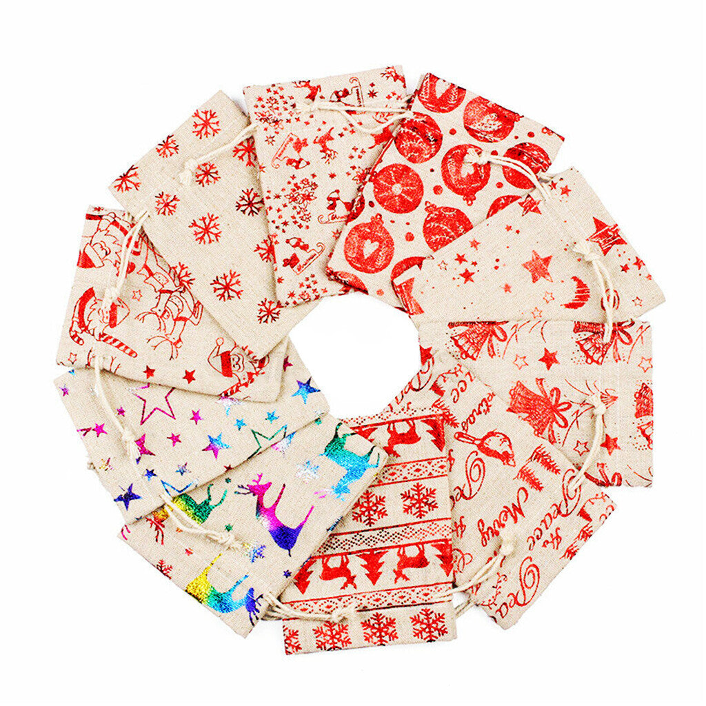 24 Stk Weihnachts-Advent-Kalender-Nummer-Taschen Weihnachts-Geschenk-Burlap-Ziehstring-Taschen DIY-Zahldown-Advent-Kalender-Set Mit Seil Und Klippen Fur Weihnachts-Haus-Dekorationen-Geschenk