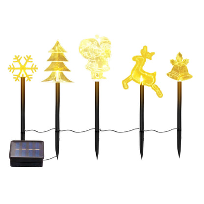 1 Set Of 5Pcs Mixed Christmas Decoration Light Solar Stake Light Waterproof Reindeer Snowflake Bell Christmas Tree Santa Claus Light Outdoor Landscape Light