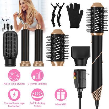 5 In 1 Hot Air Styler Straightener Curler Dryer Automatic Wrap Styler Hair Dryer Brush Set With 3 Temp Settings ALCI Plug Glove Cable Tie 2 Alligator Hair Clips GPCT5395