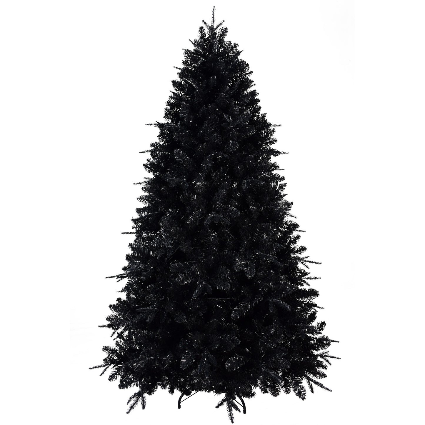 Prelit Black Christmas Tree With White Lights Artificial Fake Christmas Tree With PE&PVC Branch Tips For Halloween And Xmas Tree For Holiday Decorations, Metal Stand And Hinged Branches