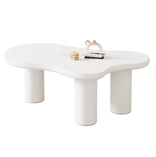 Irregular White Painted Coffee Table, Cloud Shaped Coffee Table Tea Table End Table, Modern Coffee Table With 3 Legs, For Living Room Furniture, 107x66x40.5 Cm