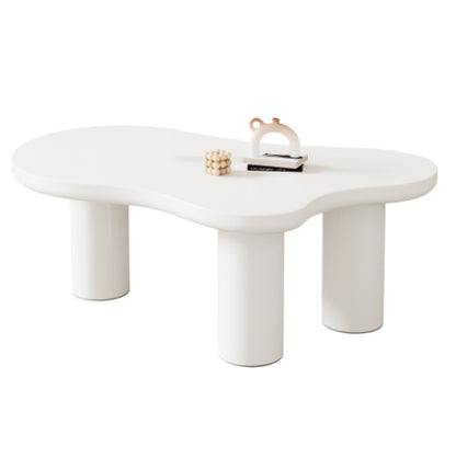 Irregular White Painted Coffee Table, Cloud Shaped Coffee Table Tea Table End Table, Modern Coffee Table With 3 Legs, For Living Room Furniture, 107x66x40.5 Cm