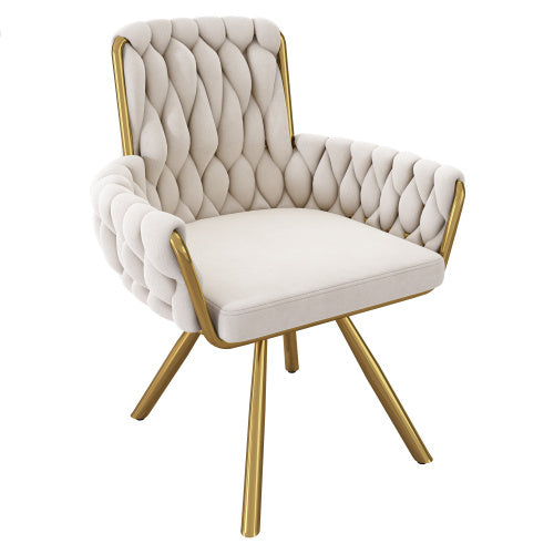 Velvet Dining Chair, Armchair, Single Luxurious Living Room And Bedroom Swivel Chair, Leisure Swivel Chair With Four Metal Support Legs, Beige