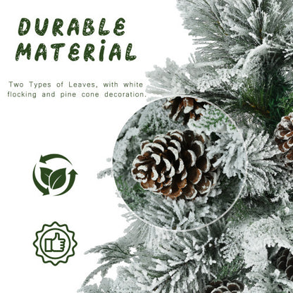 6FT Pre-Lit Spruce Snow Flocked Christmas Tree With Pine Cones, Artificial Xmas Tree With 403 Branch Tips,Mixed PE  PVC Branches, 250 Multi-Color LED Lights, 11 Flashing Modes, Holiday Decor